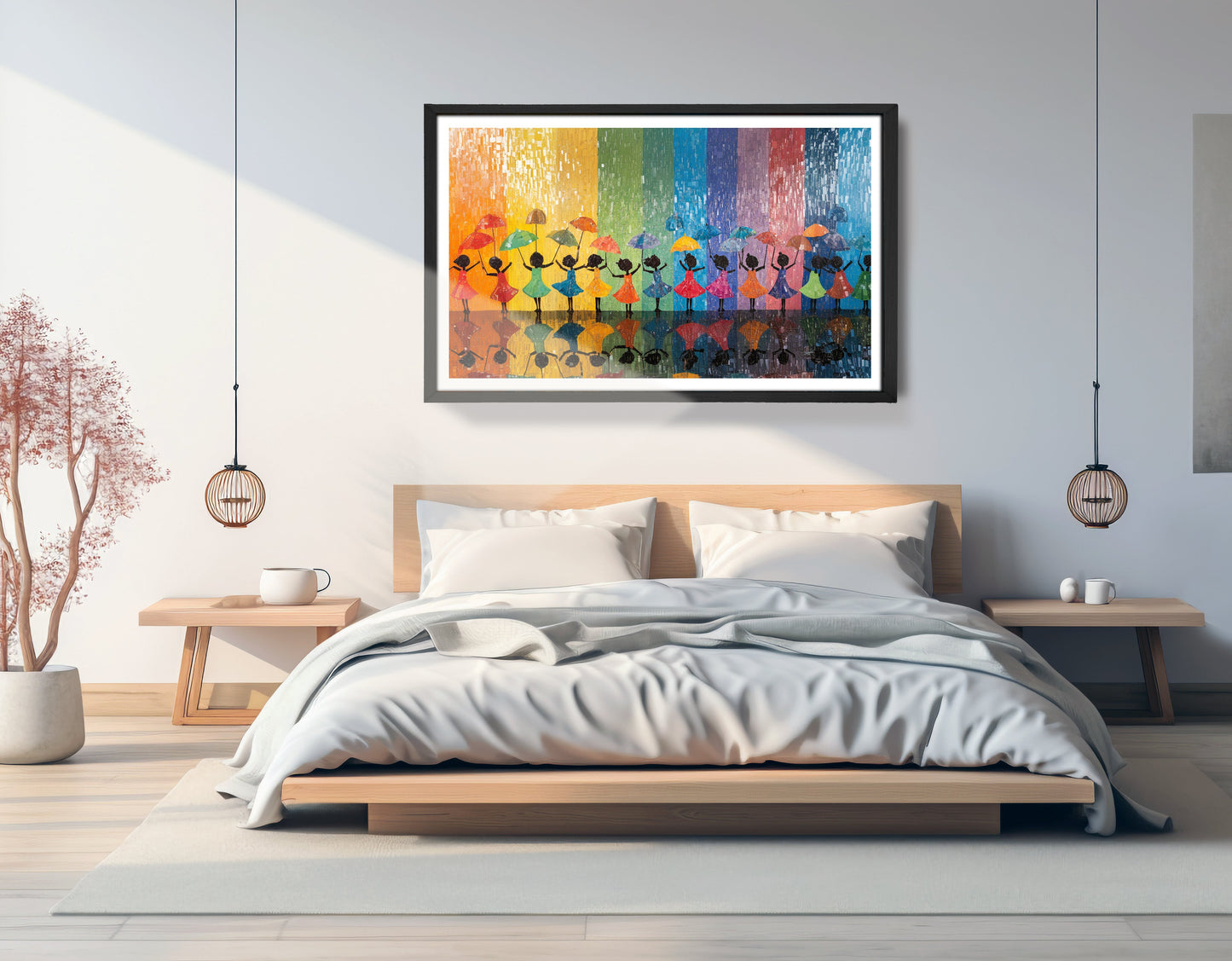 Black Girls Rainbow Umbrella Black children wall art view 69