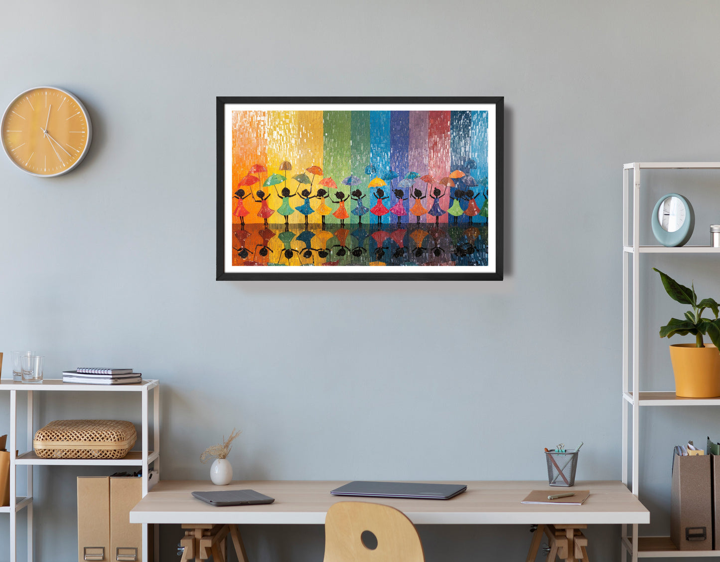 Black Girls Rainbow Umbrella Black children wall art view 72