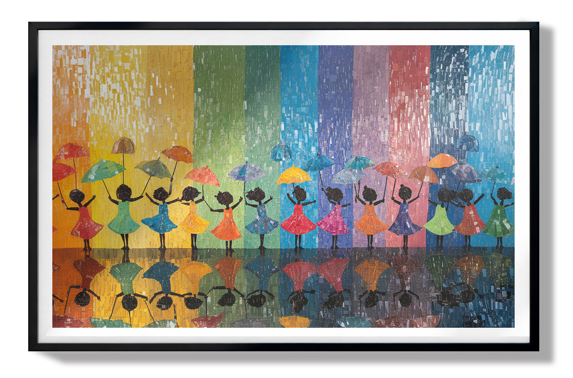 Black Girls Rainbow Umbrella Black children wall art view 67