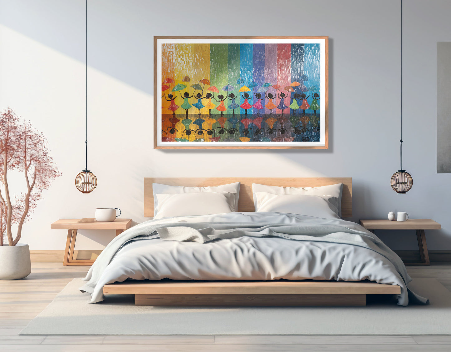 Black Girls Rainbow Umbrella Black children wall art view 81