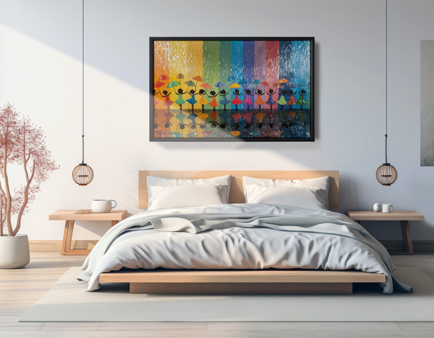 Black Girls Rainbow Umbrella Black children wall art view 27