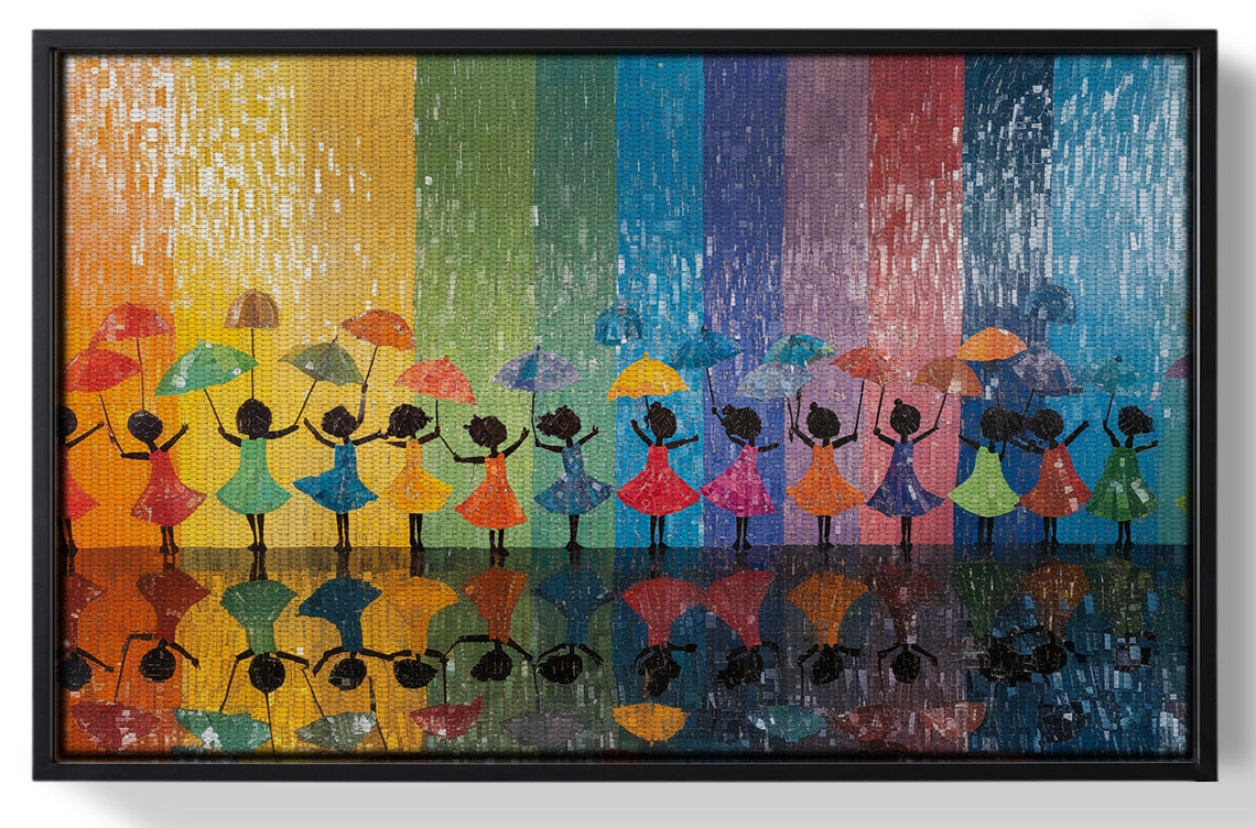 Framed Black Girls Rainbow Umbrella Black children wall art for home decor