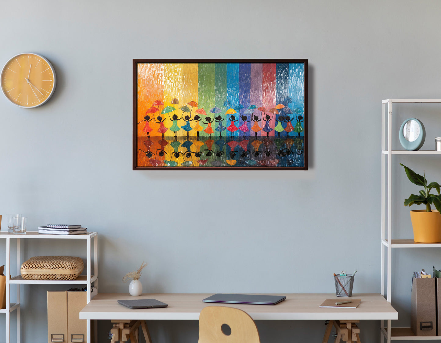 Black Girls Rainbow Umbrella Black children wall art view 36
