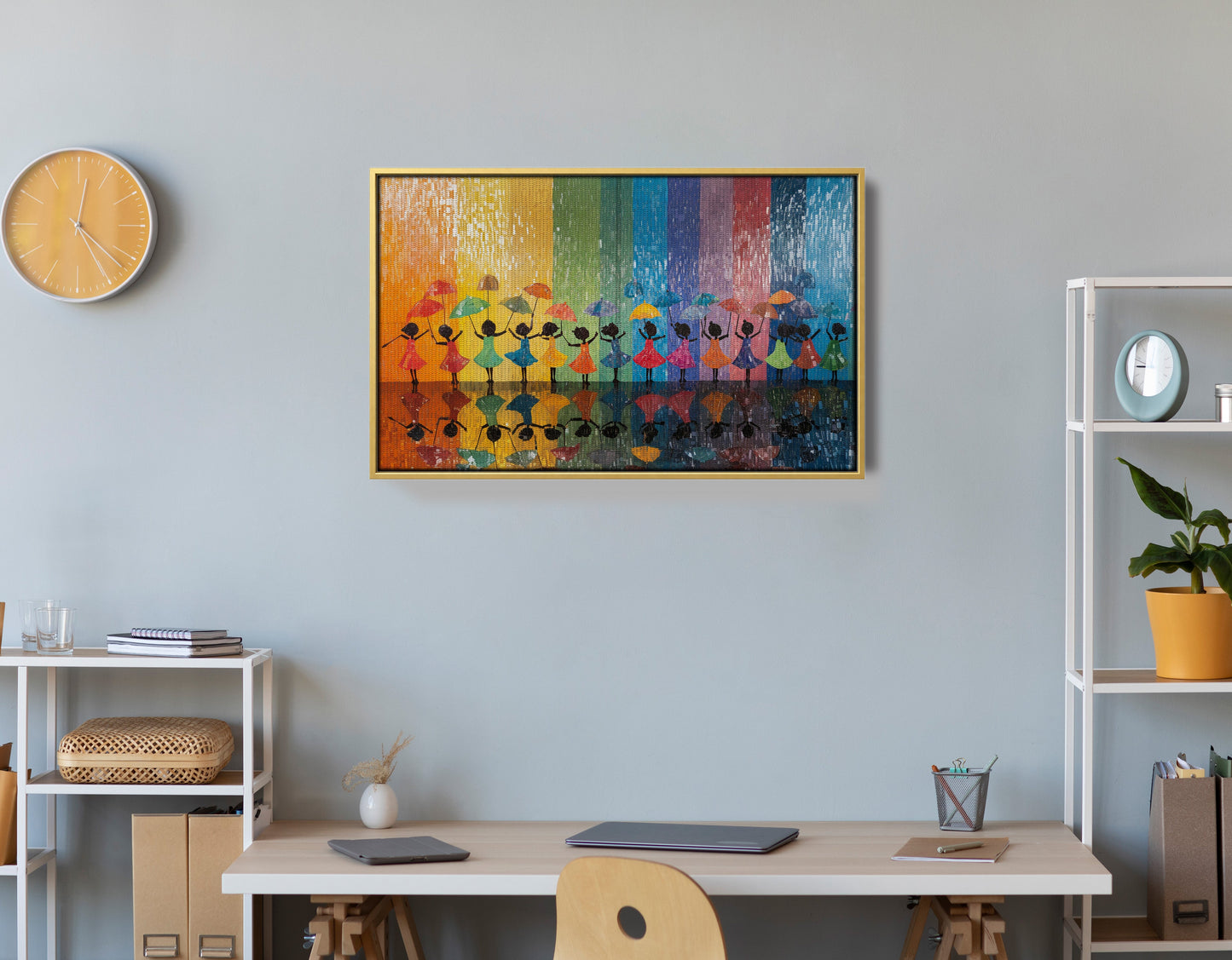 Black Girls Rainbow Umbrella Black children wall art view 42