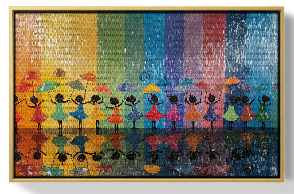 Black Girls Rainbow Umbrella Black children wall art view 37