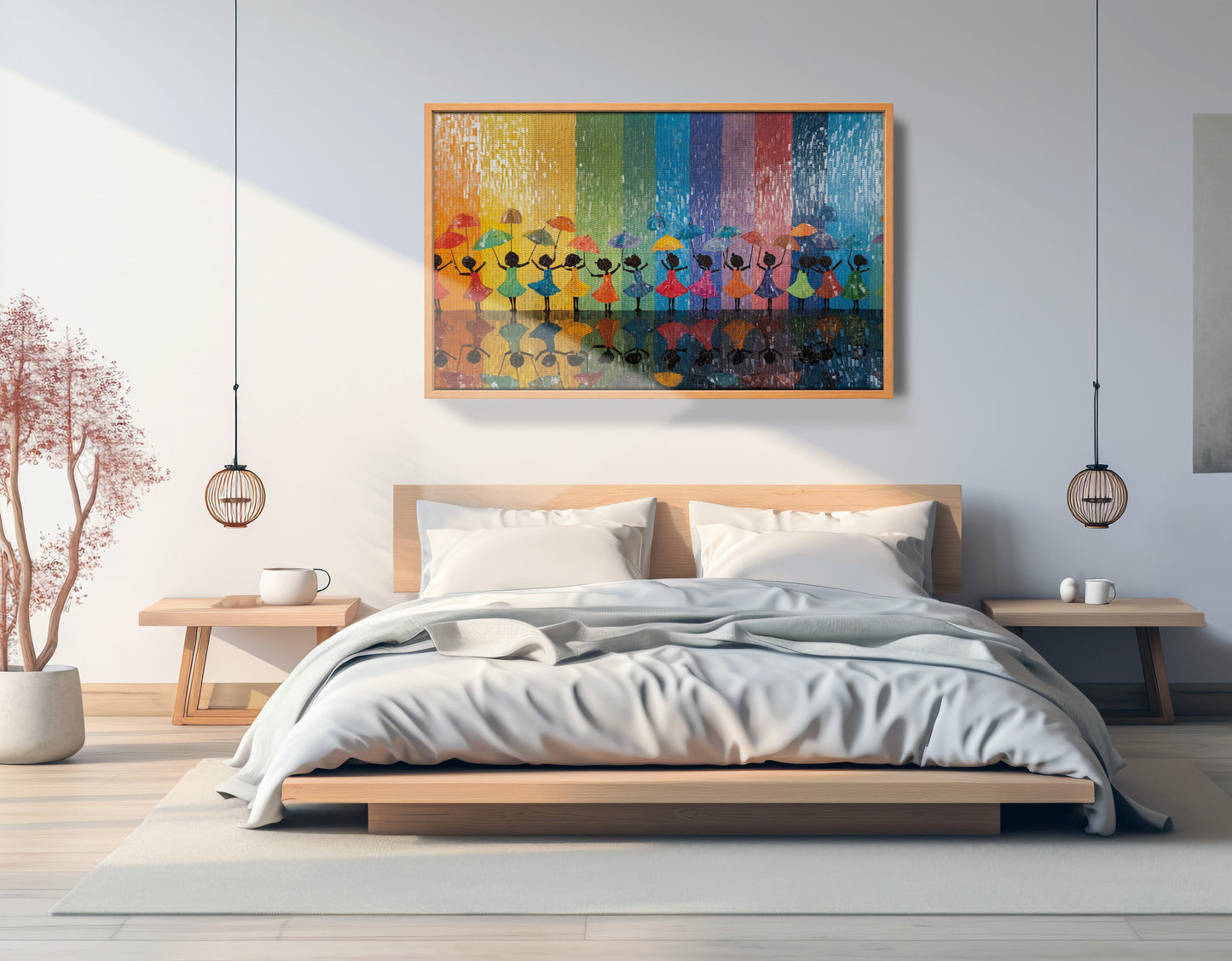Black Girls Rainbow Umbrella Black children wall art view 45