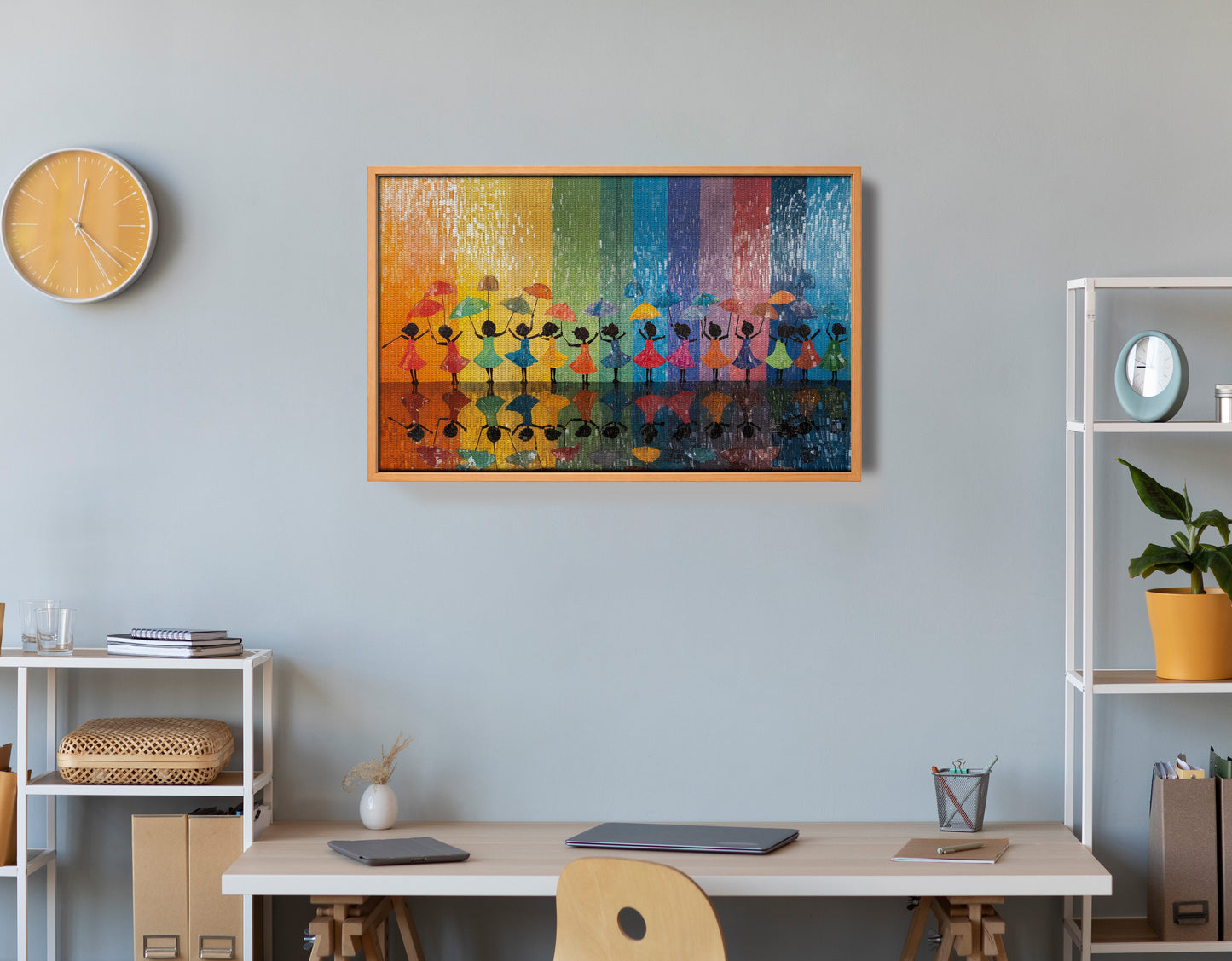 Black Girls Rainbow Umbrella Black children wall art view 48