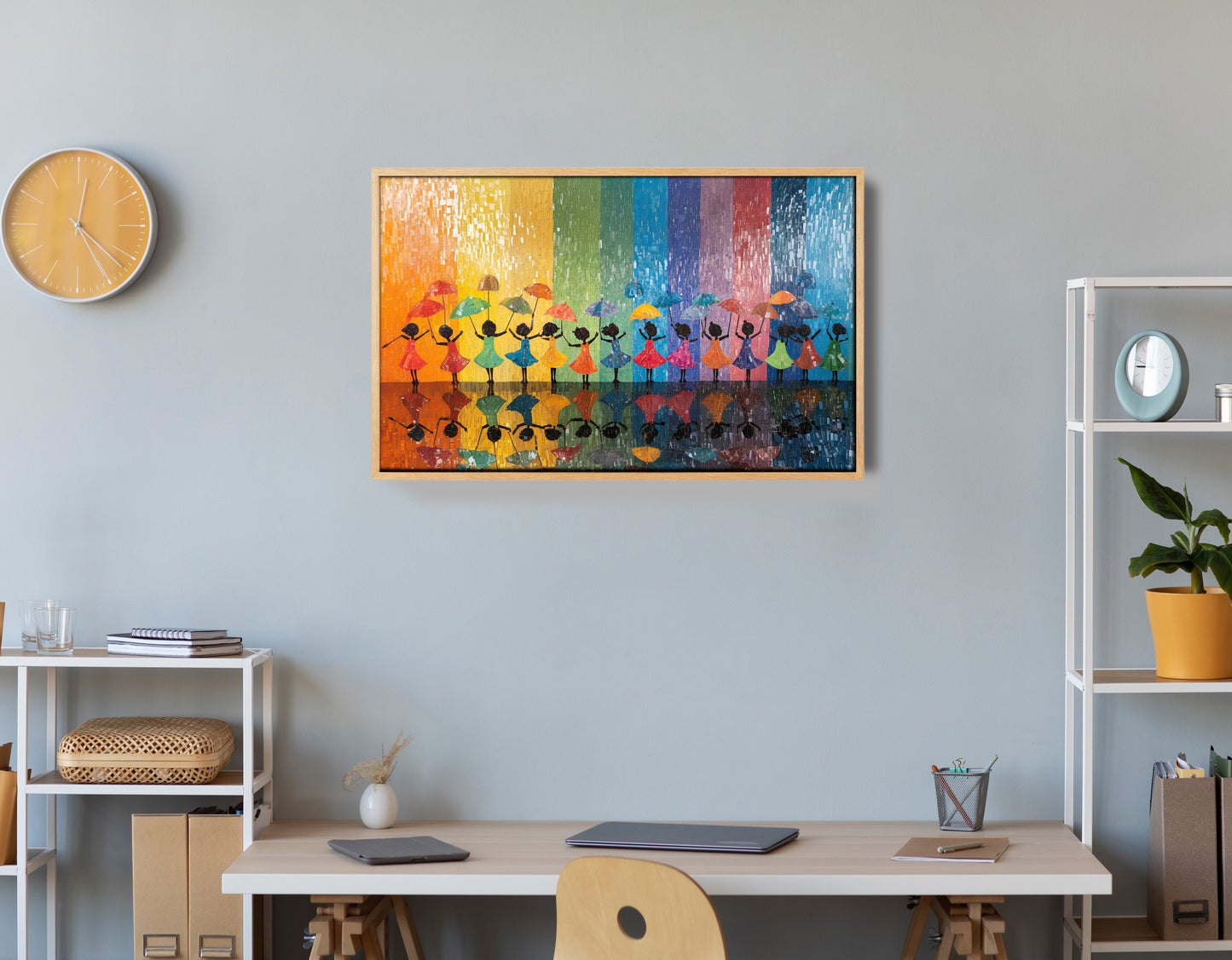 Black Girls Rainbow Umbrella Black children wall art view 54