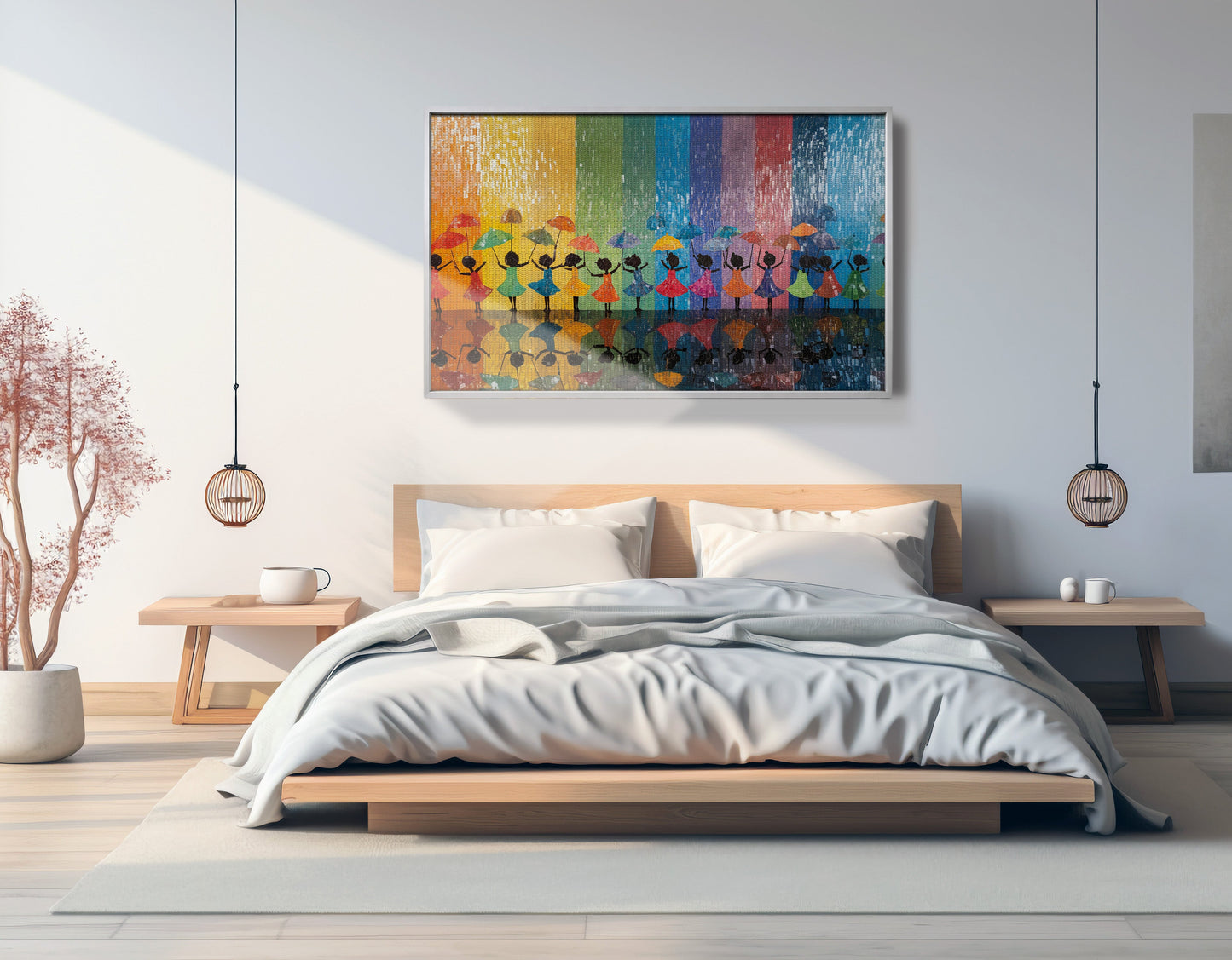 Black Girls Rainbow Umbrella Black children wall art view 57
