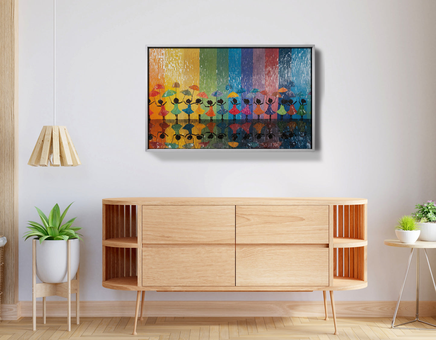 Black Girls Rainbow Umbrella Black children wall art view 56