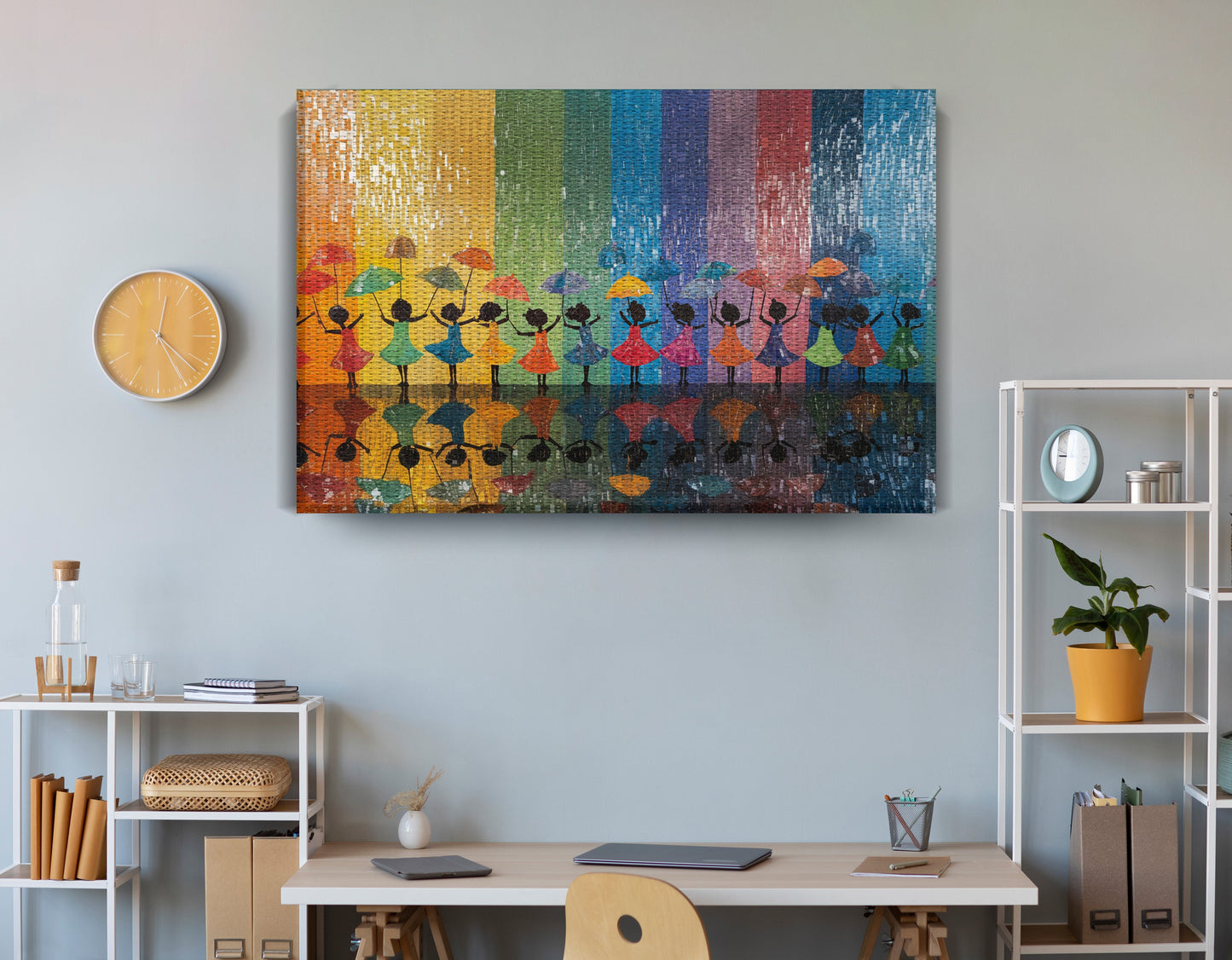 Black Girls Rainbow Umbrella Black children wall art view 18