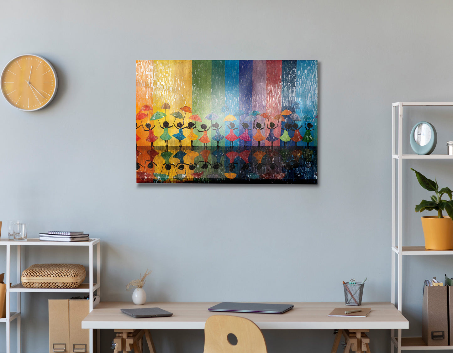 Black Girls Rainbow Umbrella Black children wall art view 24