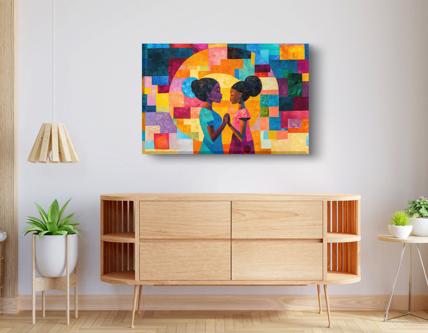 Black Girls Friendship Black children wall art displayed as living room wall decor