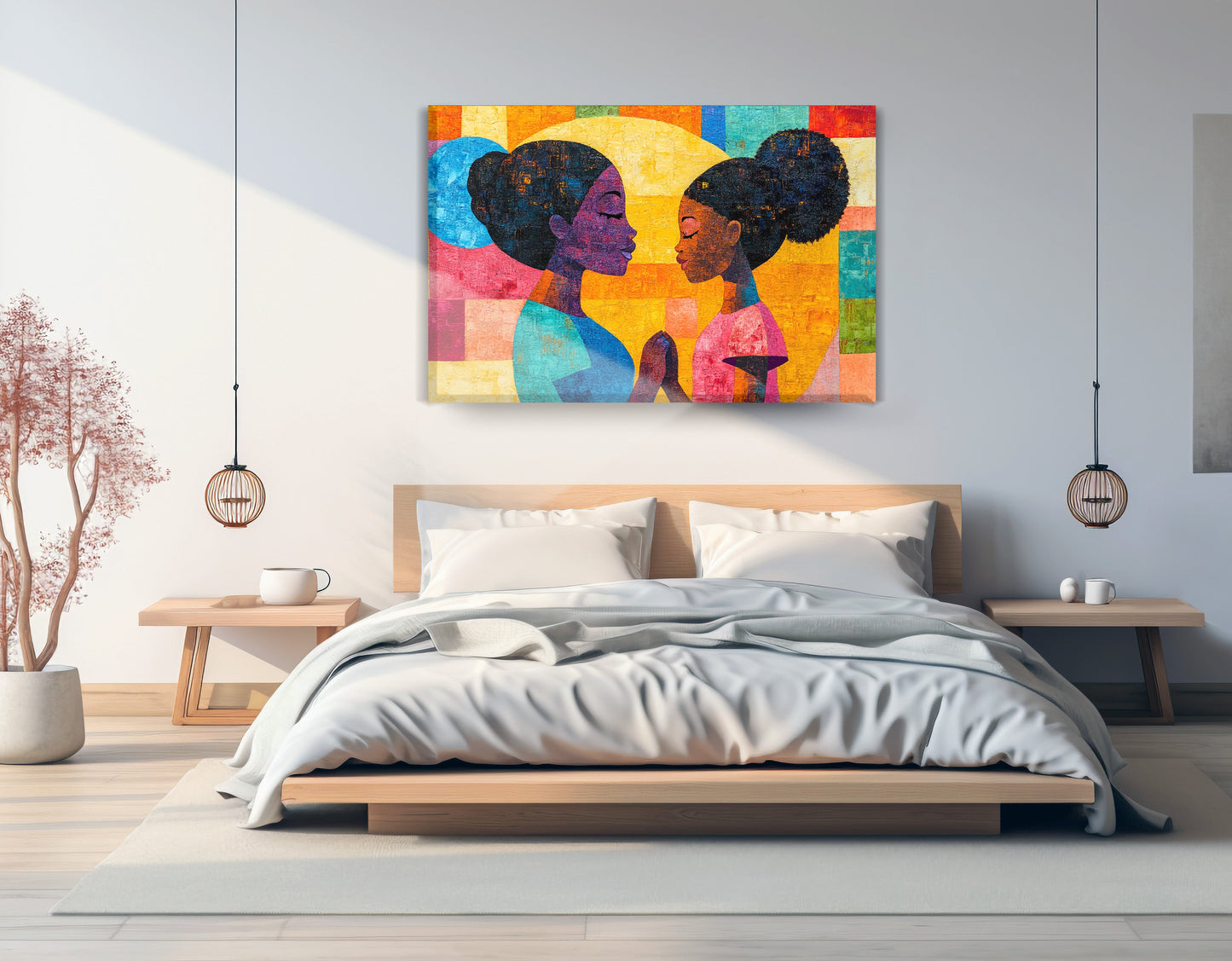 Black Women Prayer Portrait Black woman wall art displayed as bedroom wall decor