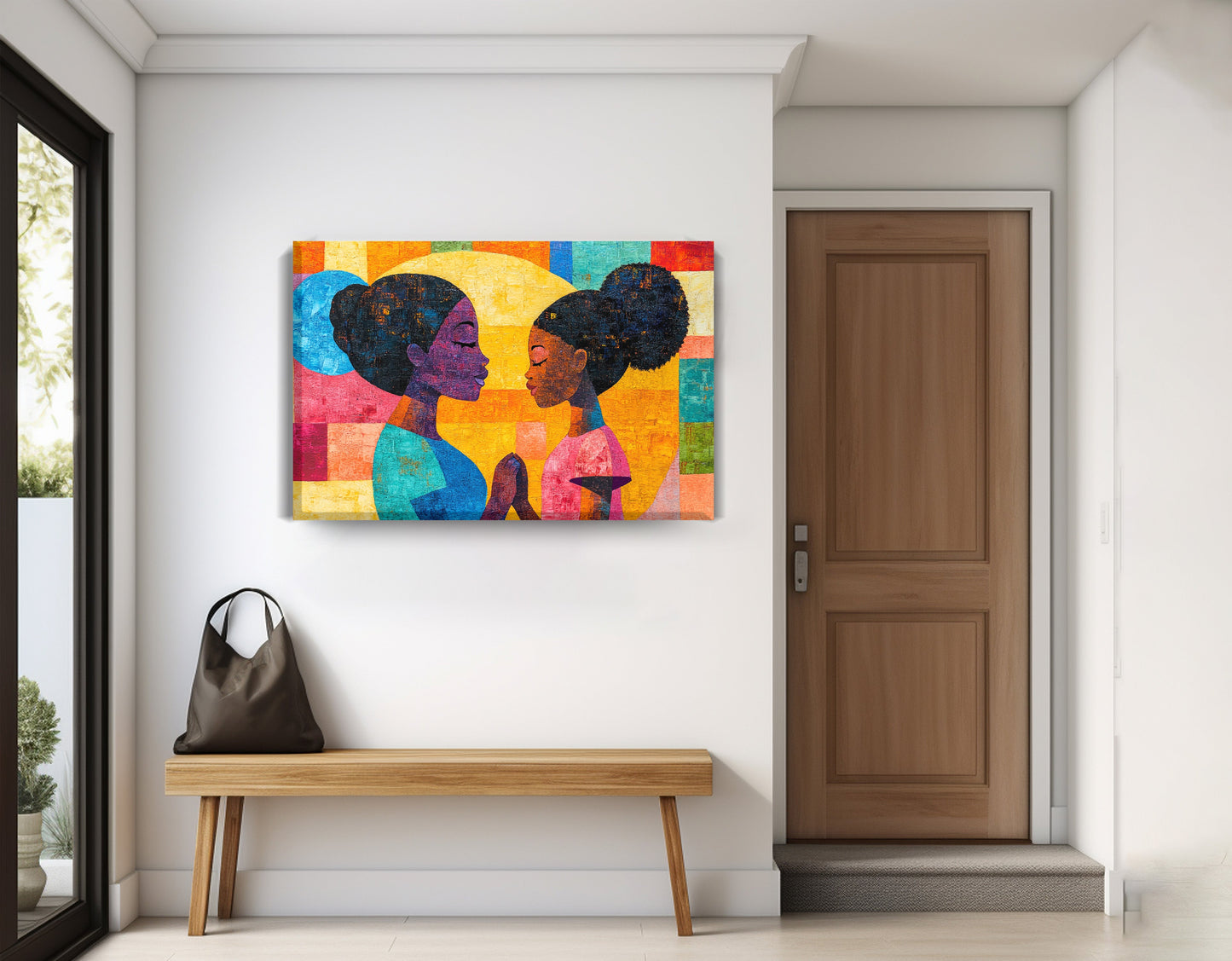 Black Women Prayer Portrait Black woman wall art displayed as entryway wall decor