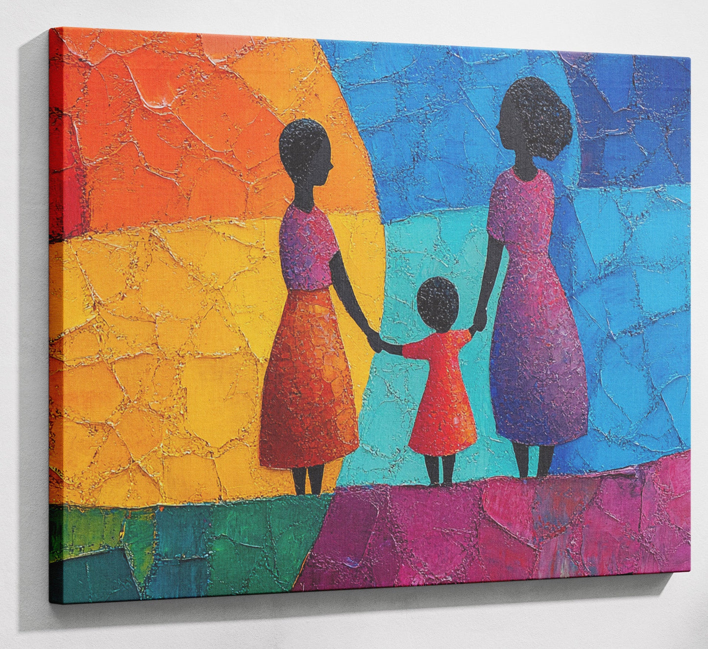 Black Mother and Child Abstract Black family wall art canvas print with visible wall art format