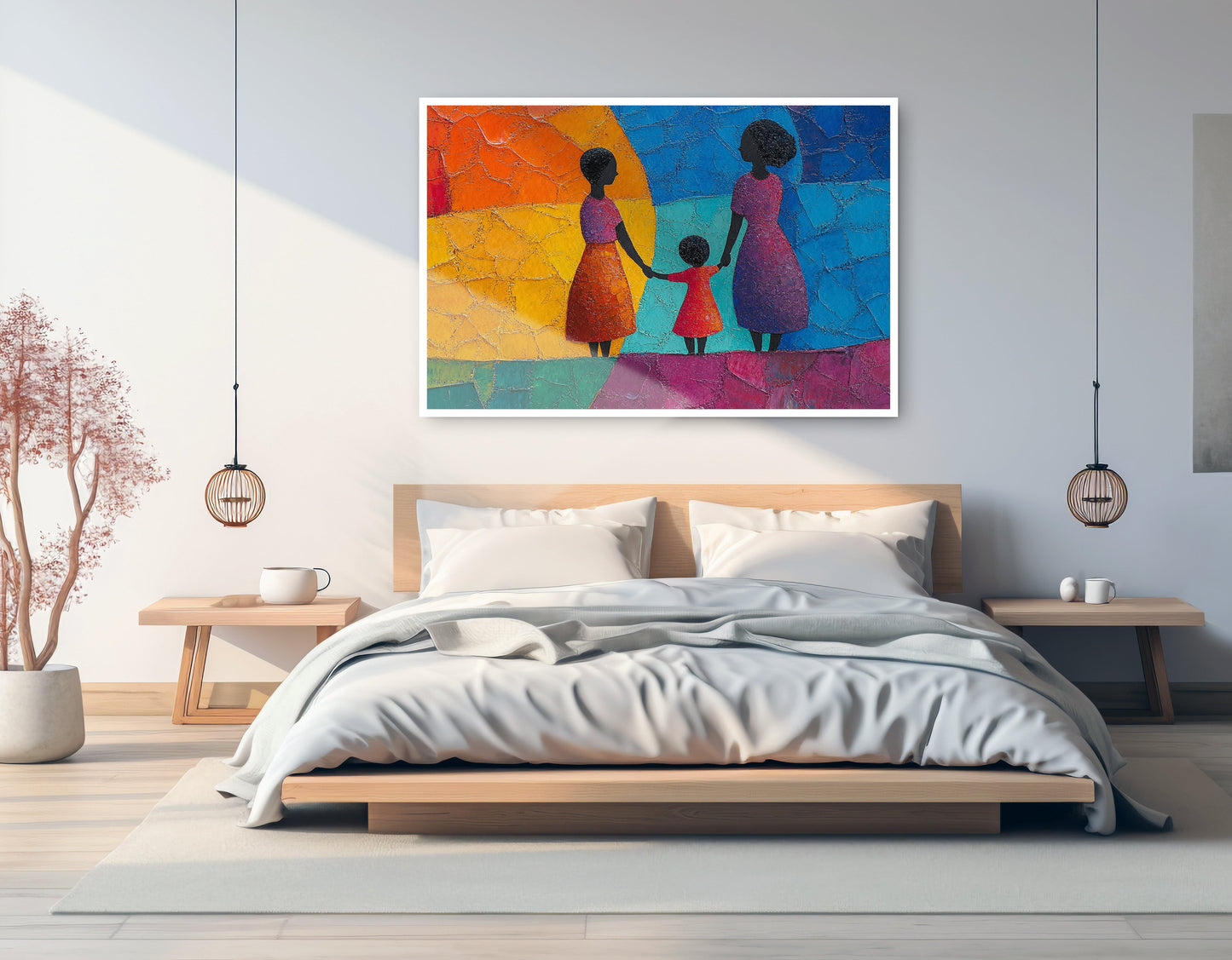 Black Mother and Child Abstract Black family wall art artwork view