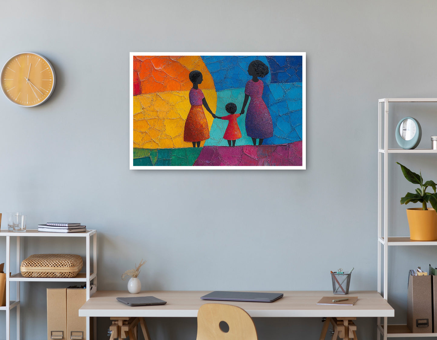 Black Mother and Child Abstract Black family wall art print view