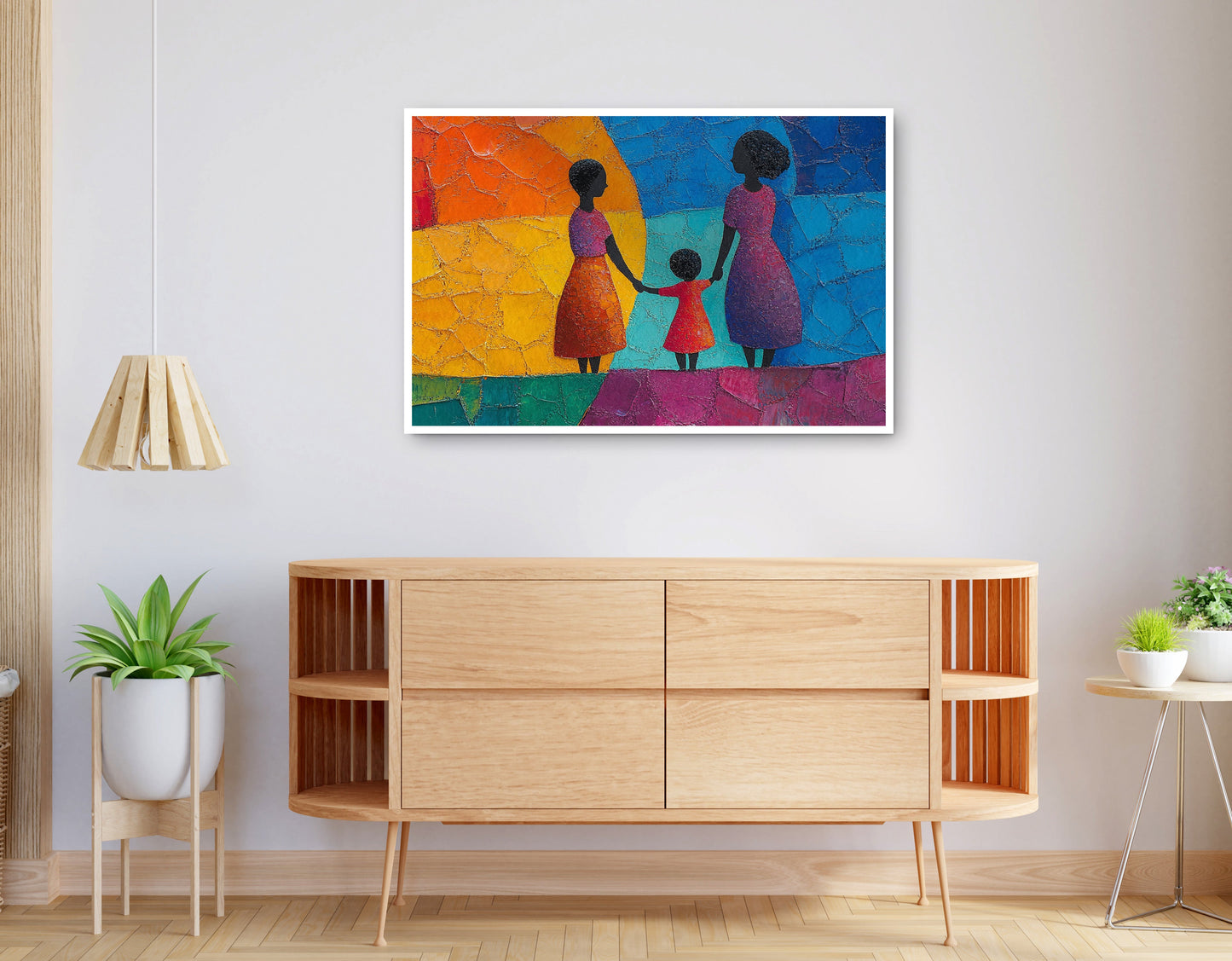 Alternate view of Black Mother and Child Abstract Black family wall art canvas print