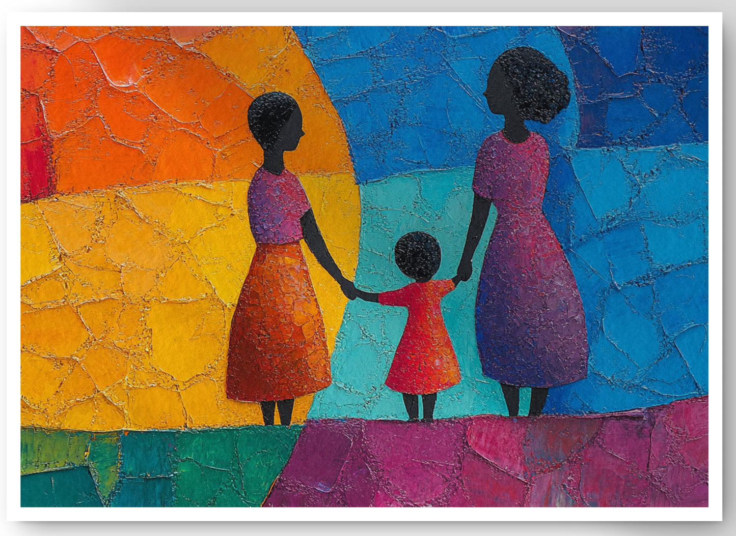 Black Mother and Child Abstract Black family wall art canvas print by MoomZee Artwork