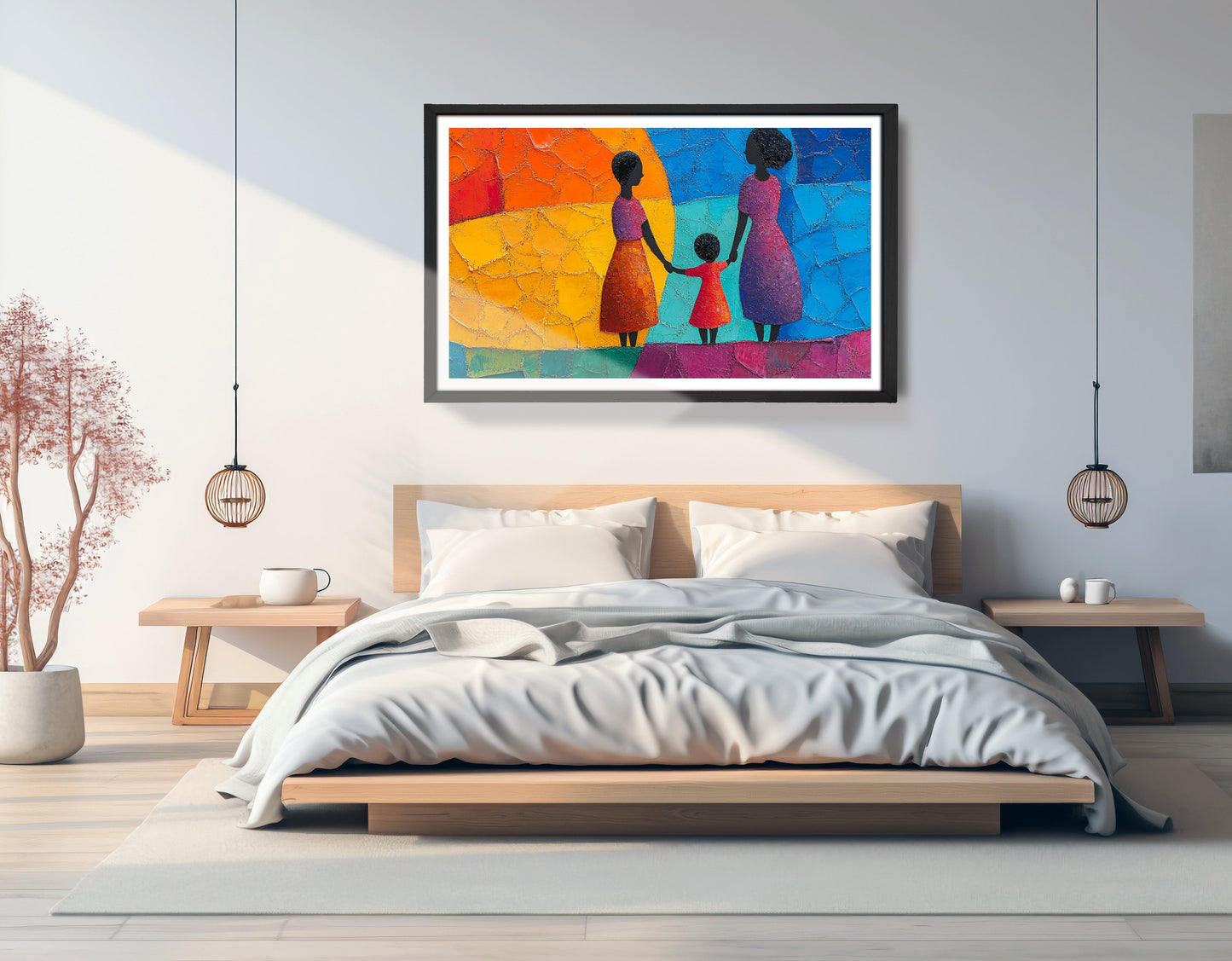 Black Mother and Child Abstract Black family wall art view 69