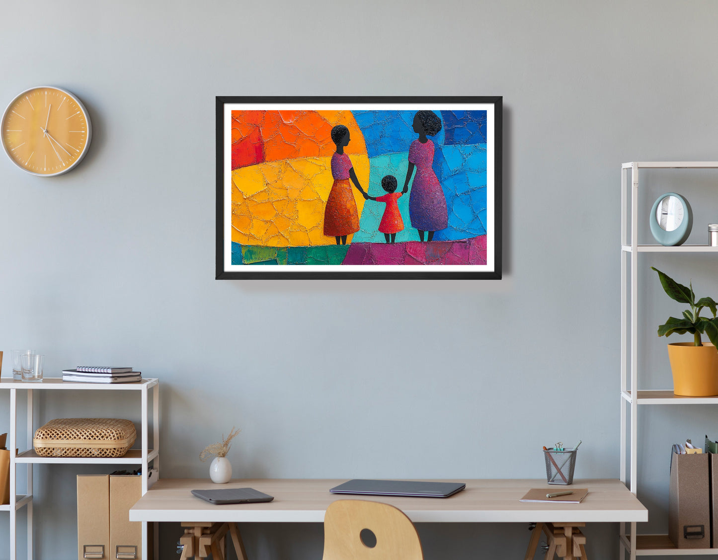 Black Mother and Child Abstract Black family wall art view 72
