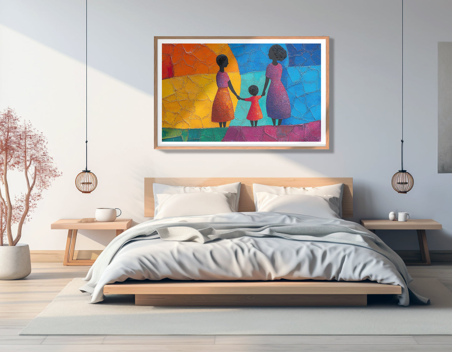 Black Mother and Child Abstract Black family wall art view 81