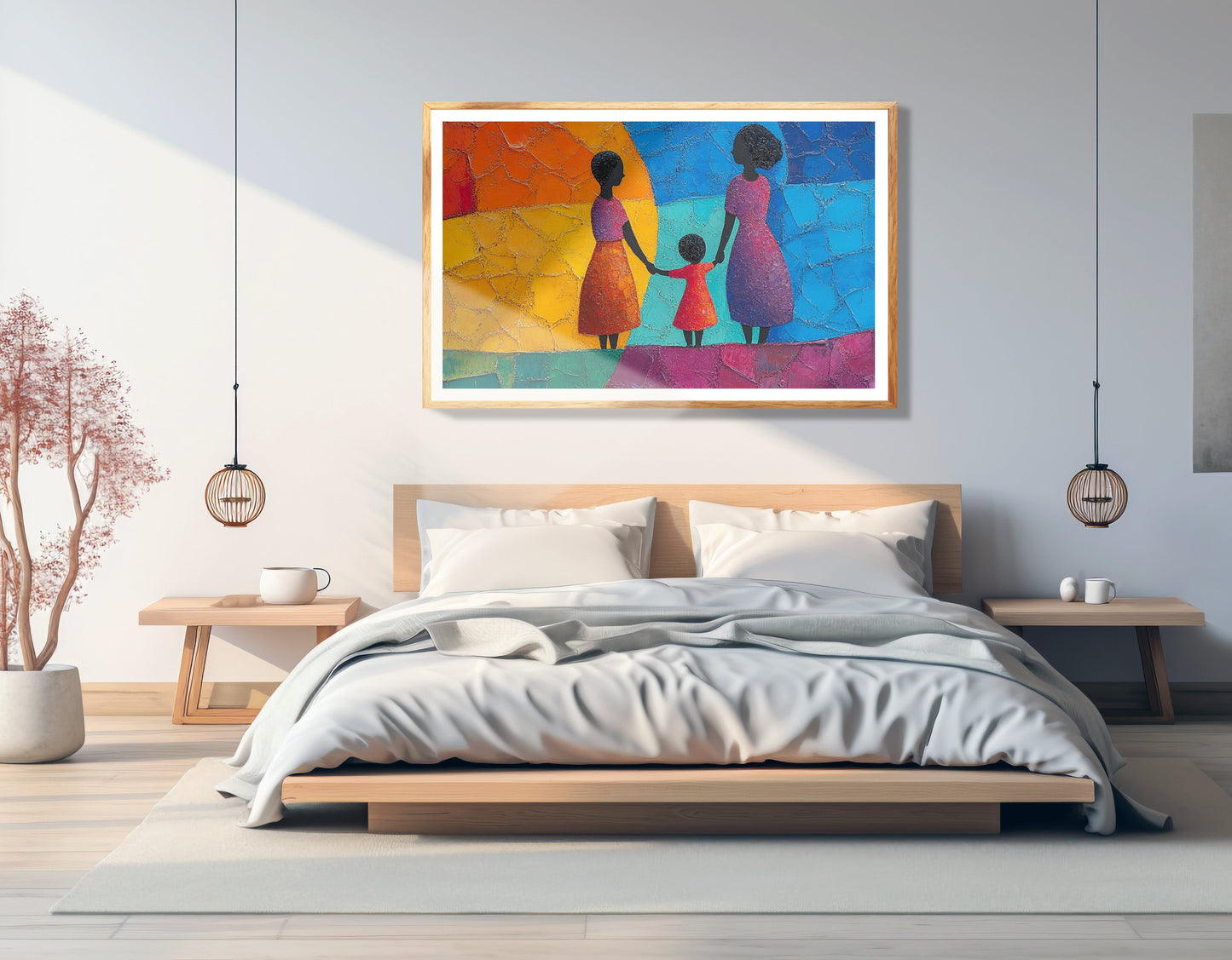 Black Mother and Child Abstract Black family wall art view 75