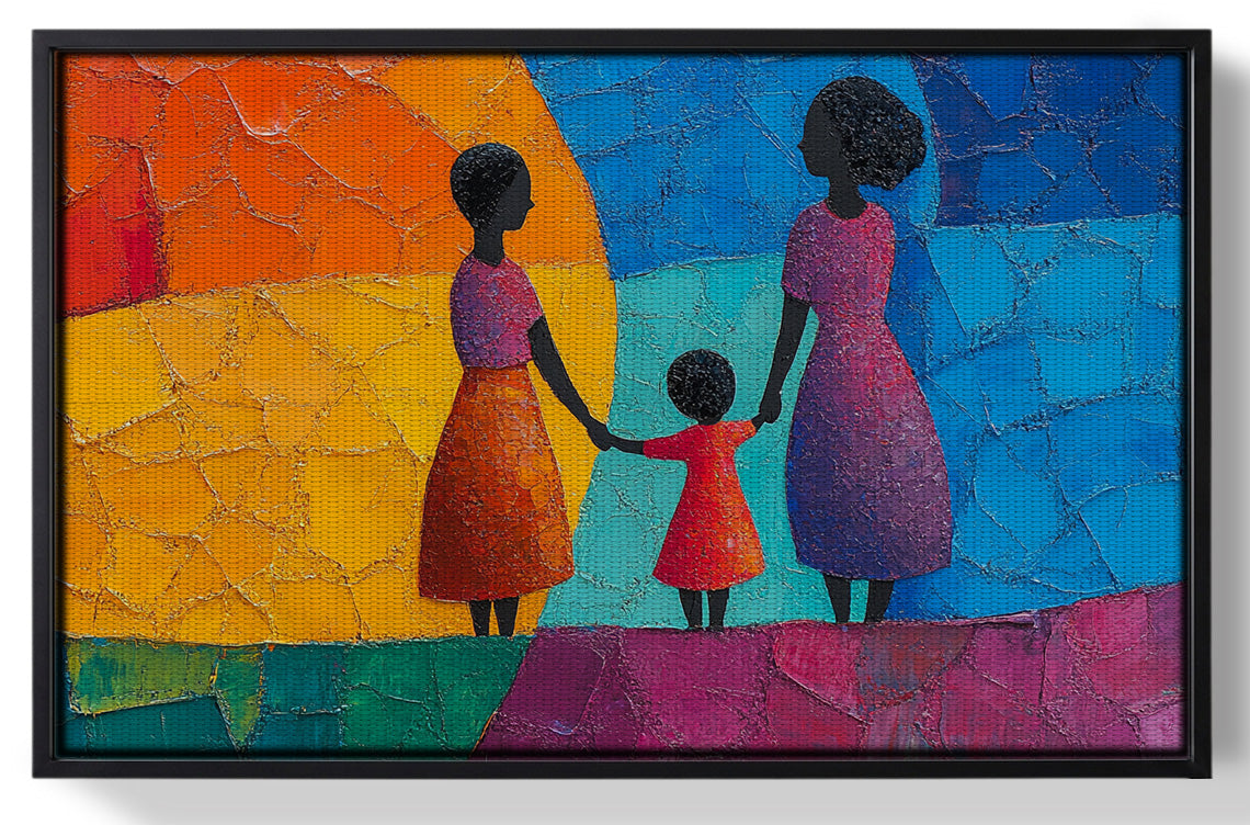 Framed Black Mother and Child Abstract Black family wall art for home decor