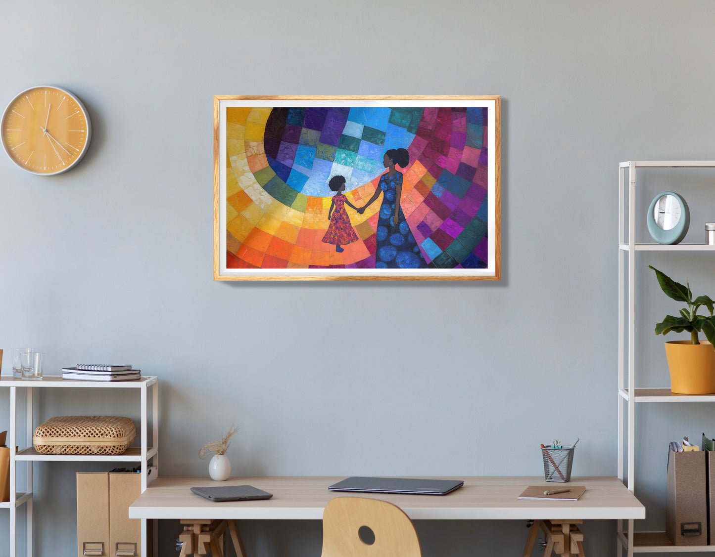 Black Mother and Child Abstract Black family wall art view 78