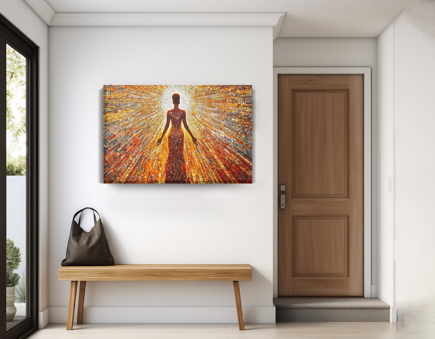 Radiant Black Woman Portrait African American wall art displayed as entryway wall decor