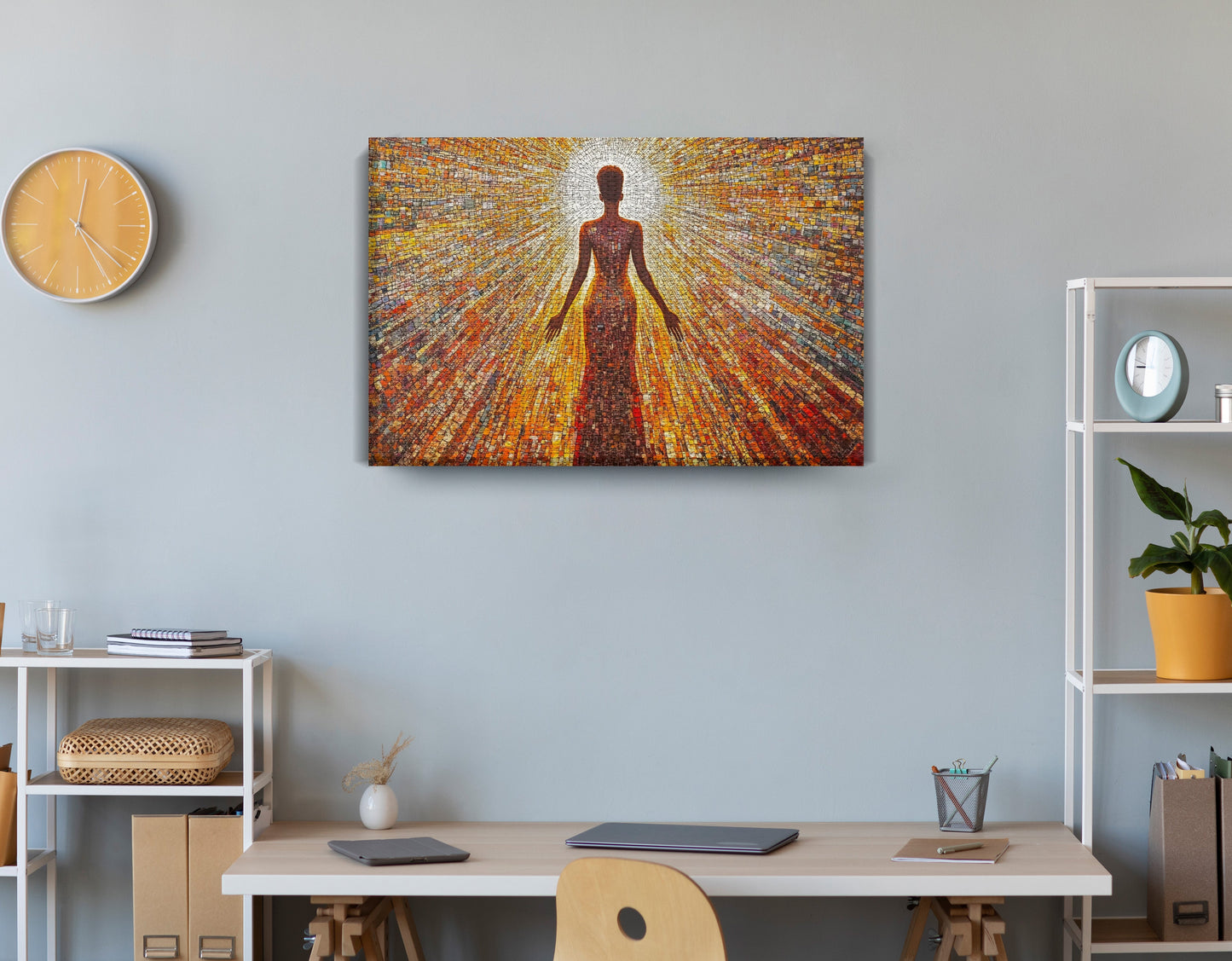 Radiant Black Woman Portrait African American wall art displayed as office wall decor