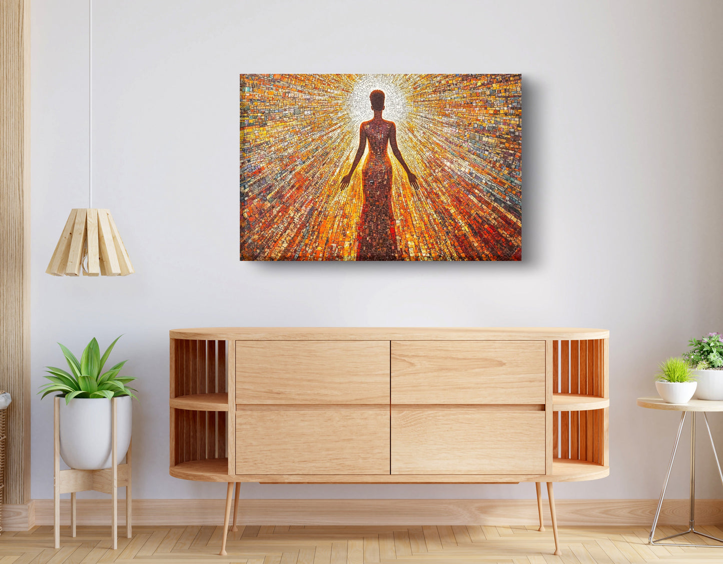 Radiant Black Woman Portrait African American wall art displayed as living room wall decor