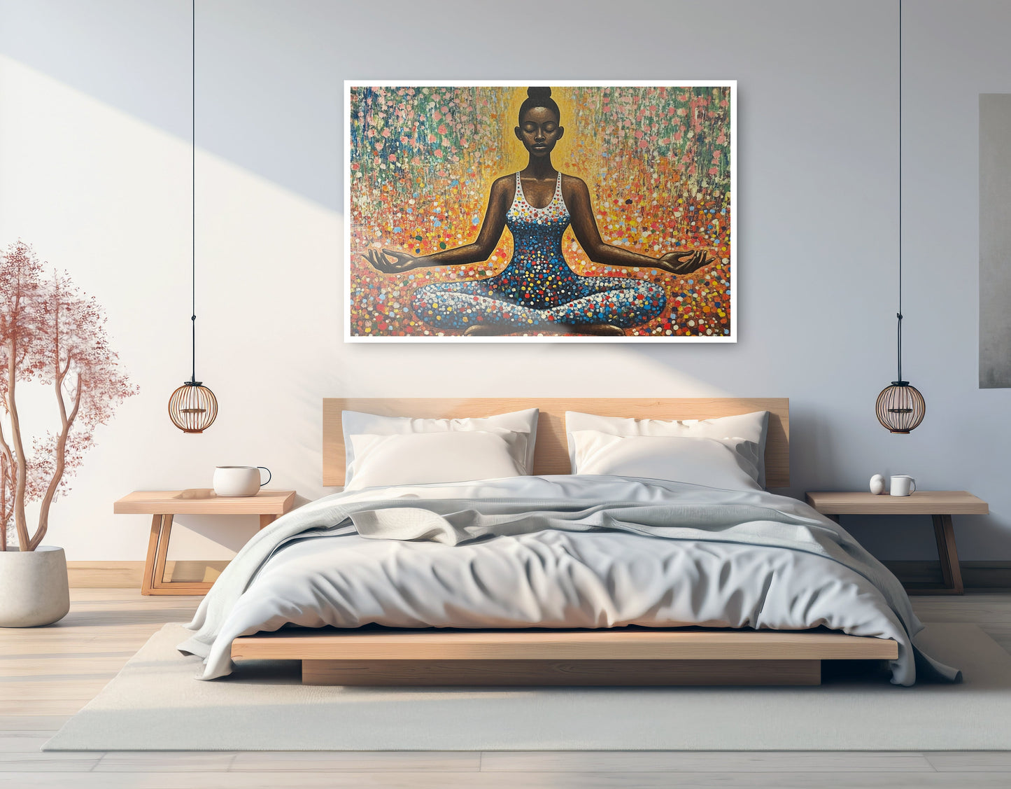Black Woman Meditation Floral African American wall art artwork view