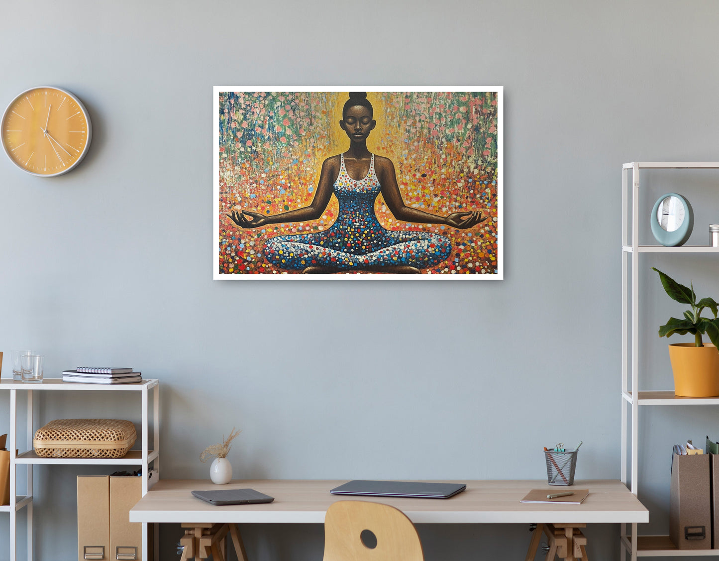 Black Woman Meditation Floral African American wall art print view
