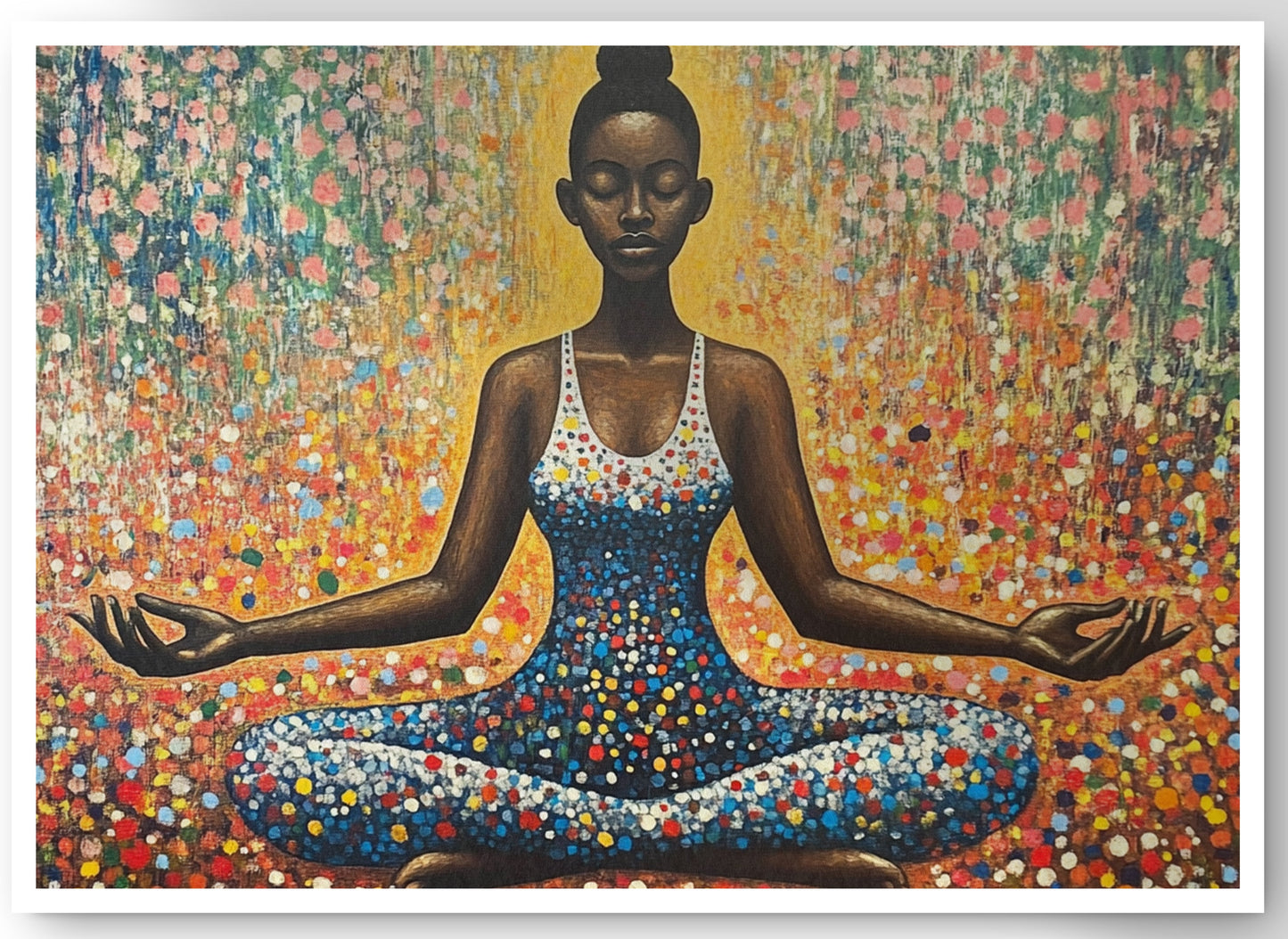 Black Woman Meditation Floral African American wall art canvas print by MoomZee Artwork