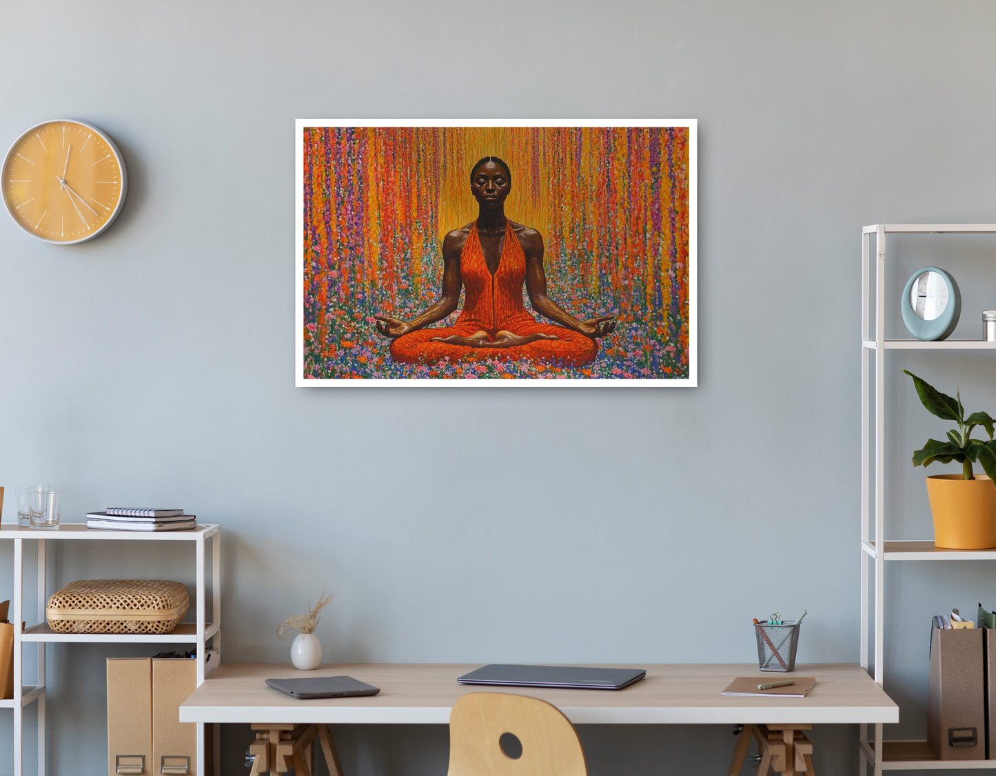 Black Woman Red Yoga Meditation African American wall art print view