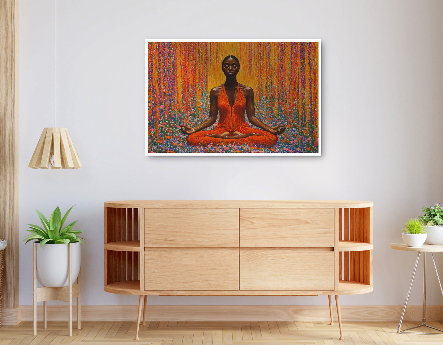 Alternate view of Black Woman Red Yoga Meditation African American wall art canvas print