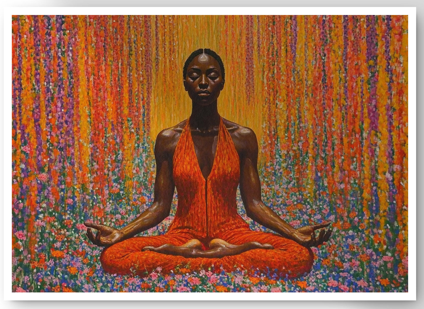 Black Woman Red Yoga Meditation African American wall art canvas print by MoomZee Artwork