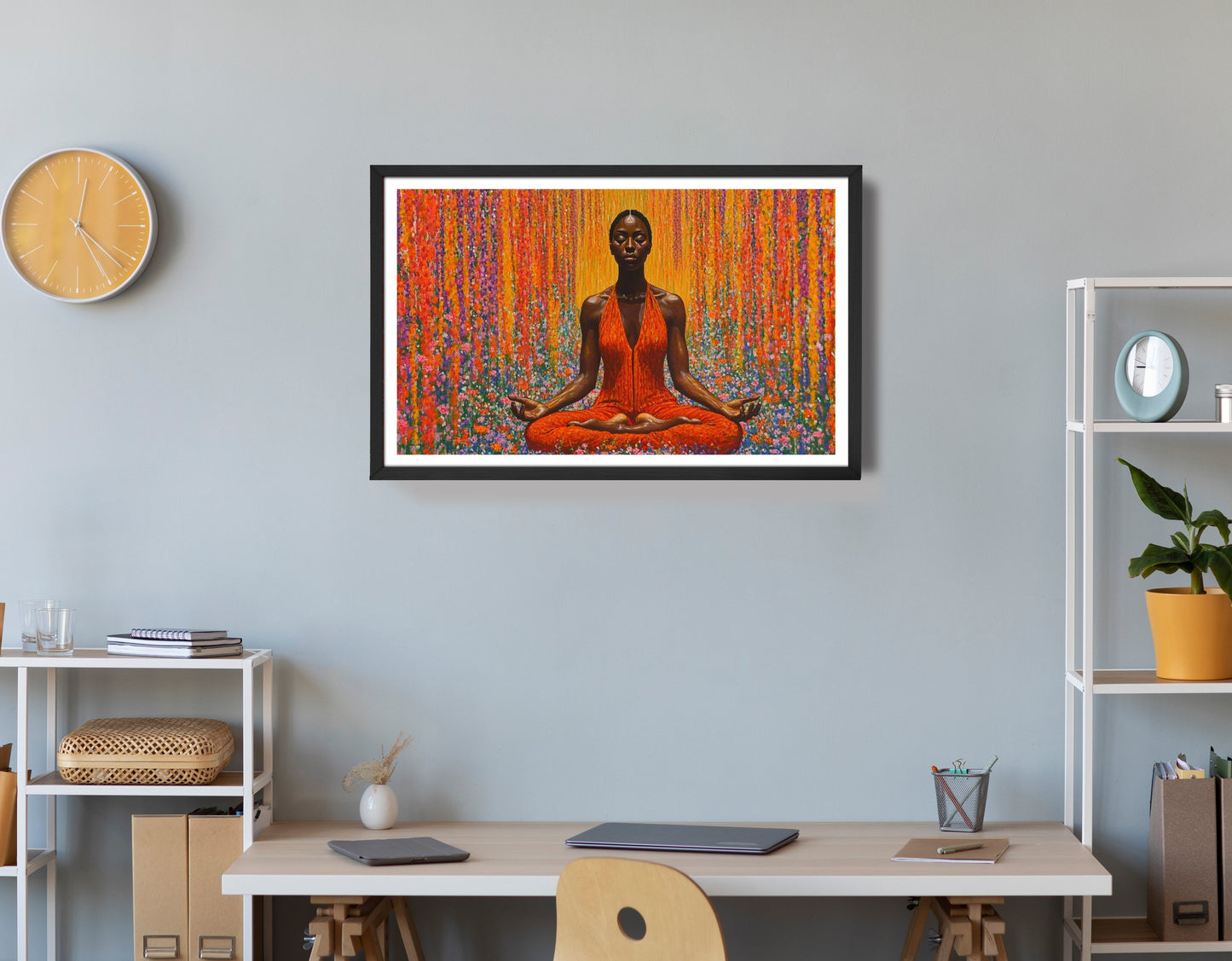 Black Woman Red Yoga Meditation African American wall art view 72