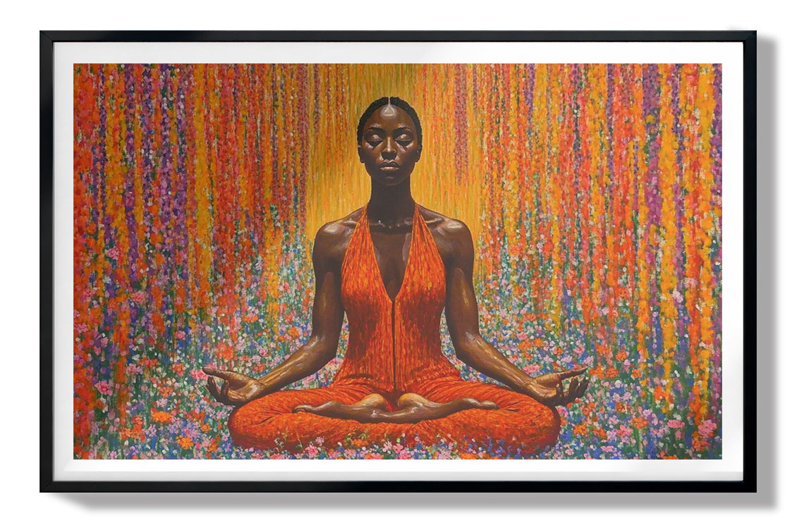 Black Woman Red Yoga Meditation African American wall art view 67