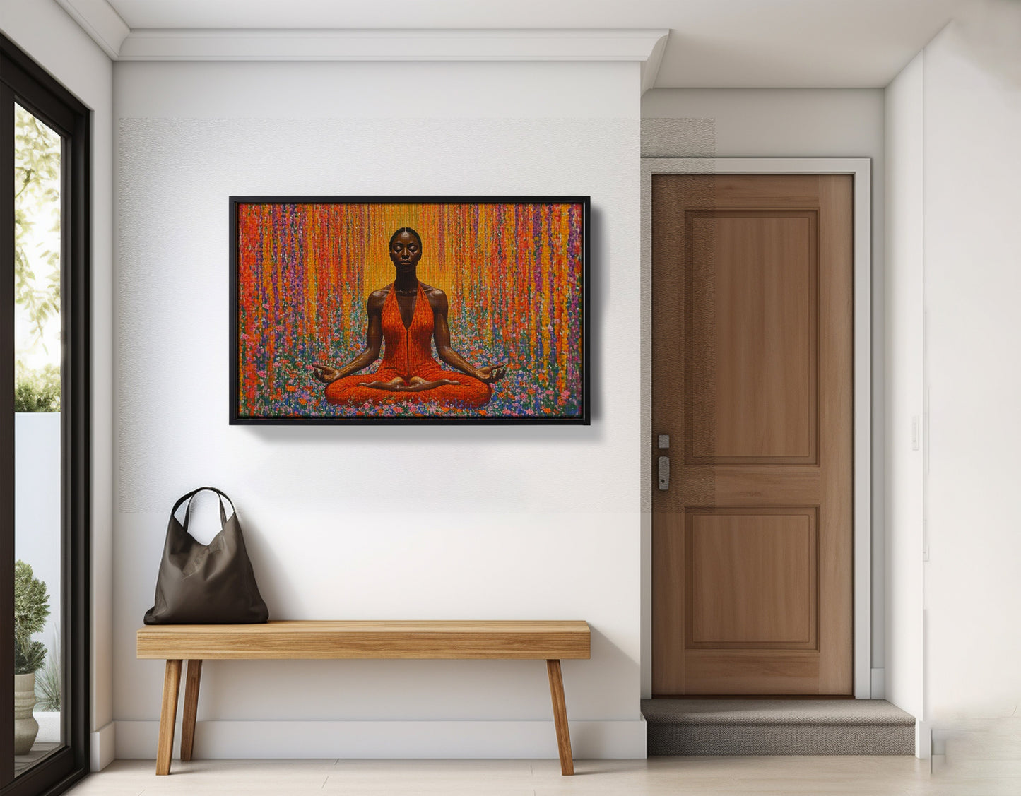 Black Woman Red Yoga Meditation African American wall art view 29