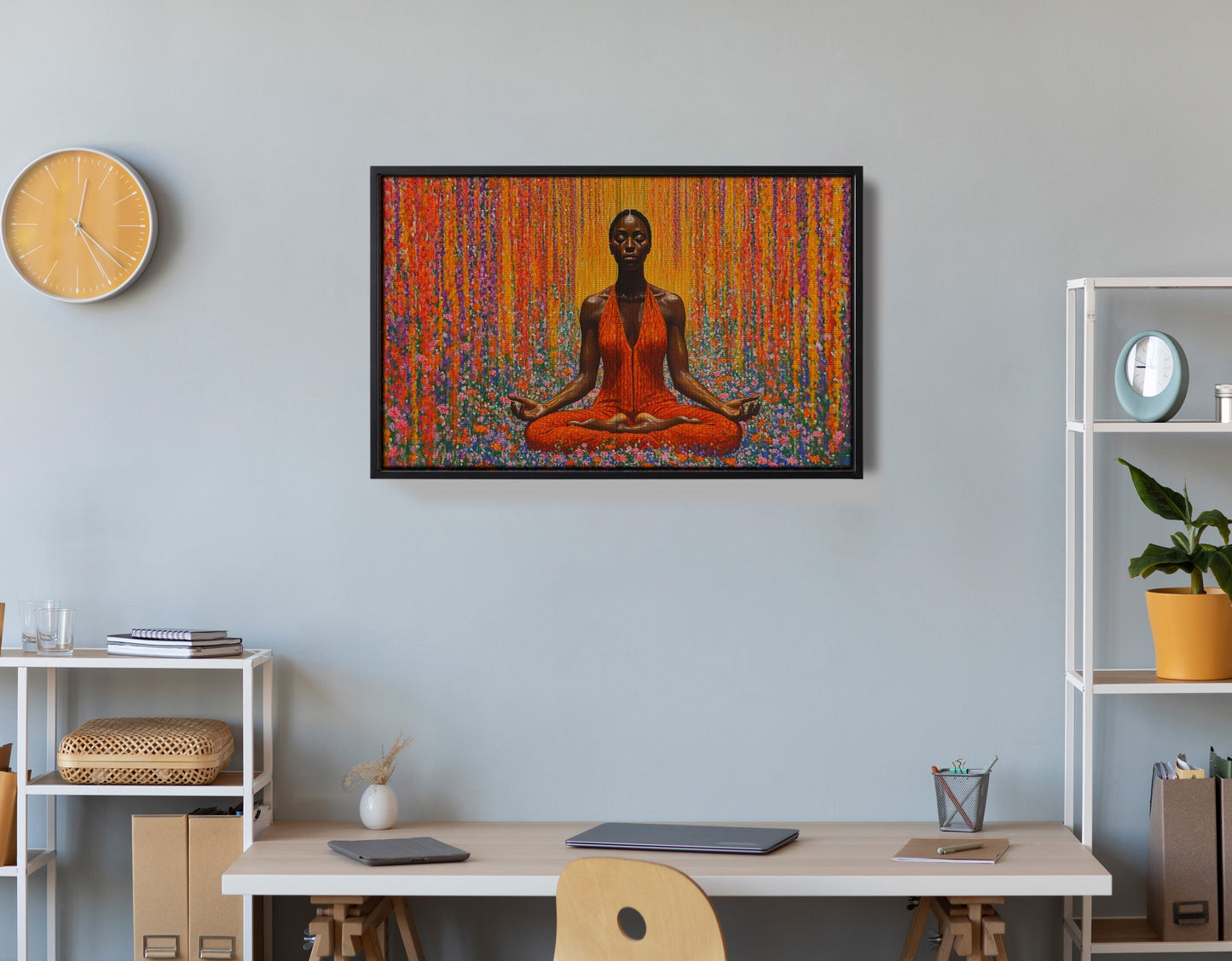 Black Woman Red Yoga Meditation African American wall art view 30