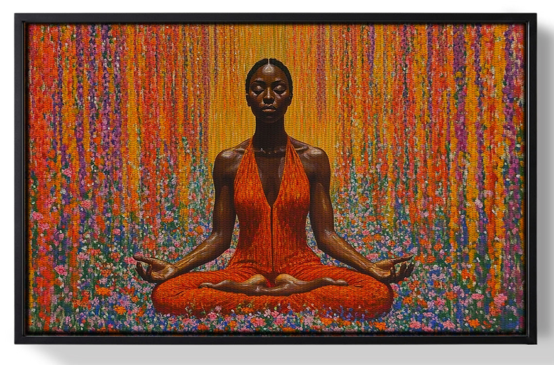 Framed Black Woman Red Yoga Meditation African American wall art for home decor