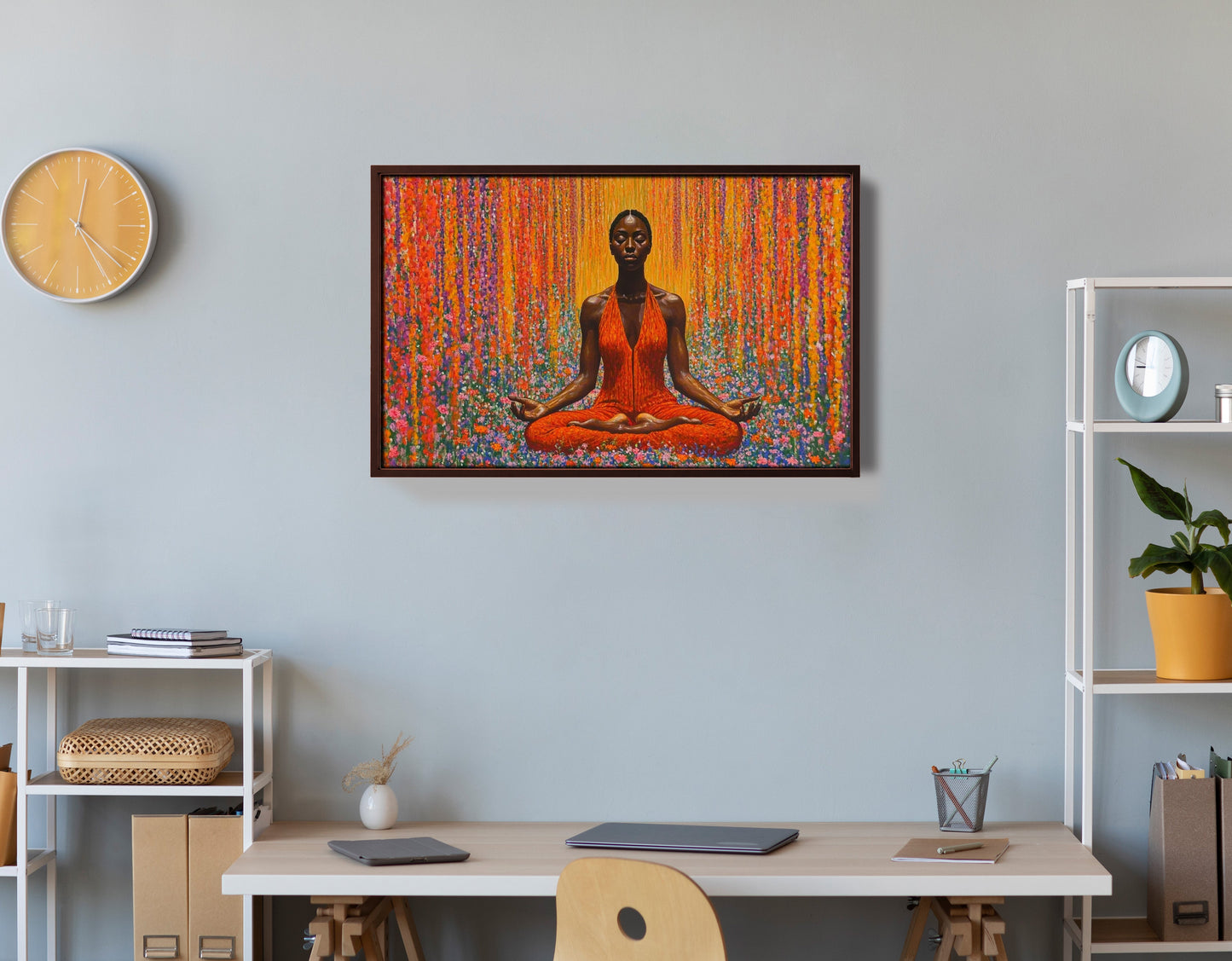 Black Woman Red Yoga Meditation African American wall art view 36