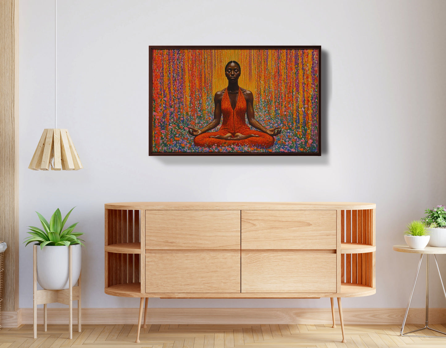 Black Woman Red Yoga Meditation African American wall art view 32
