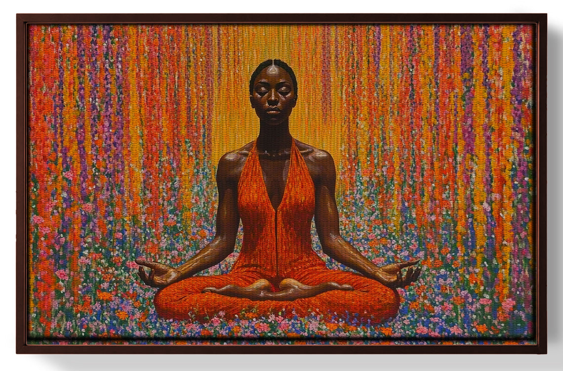 Black Woman Red Yoga Meditation African American wall art view 31