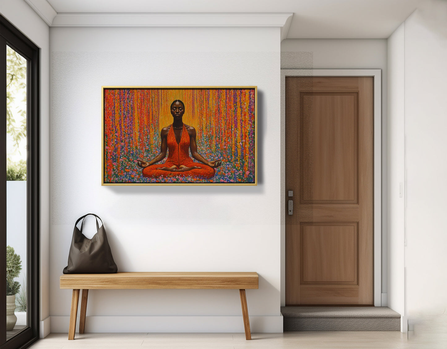Black Woman Red Yoga Meditation African American wall art view 41