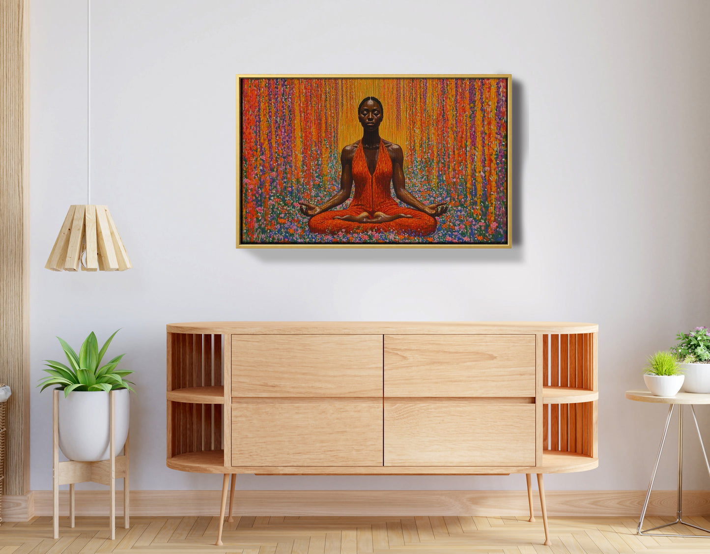 Black Woman Red Yoga Meditation African American wall art view 38
