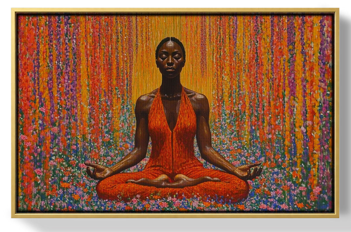 Black Woman Red Yoga Meditation African American wall art view 37